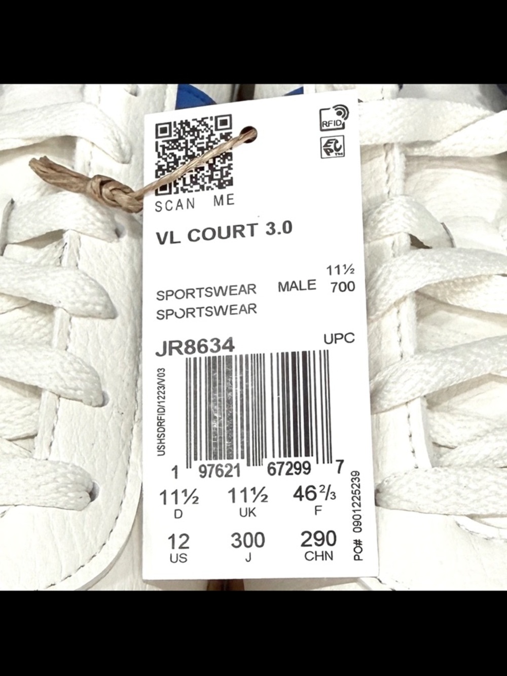 adidas VL Court 3.0 Sneakers - White with Blue Stripes & Gum - Picture 4 of 9
